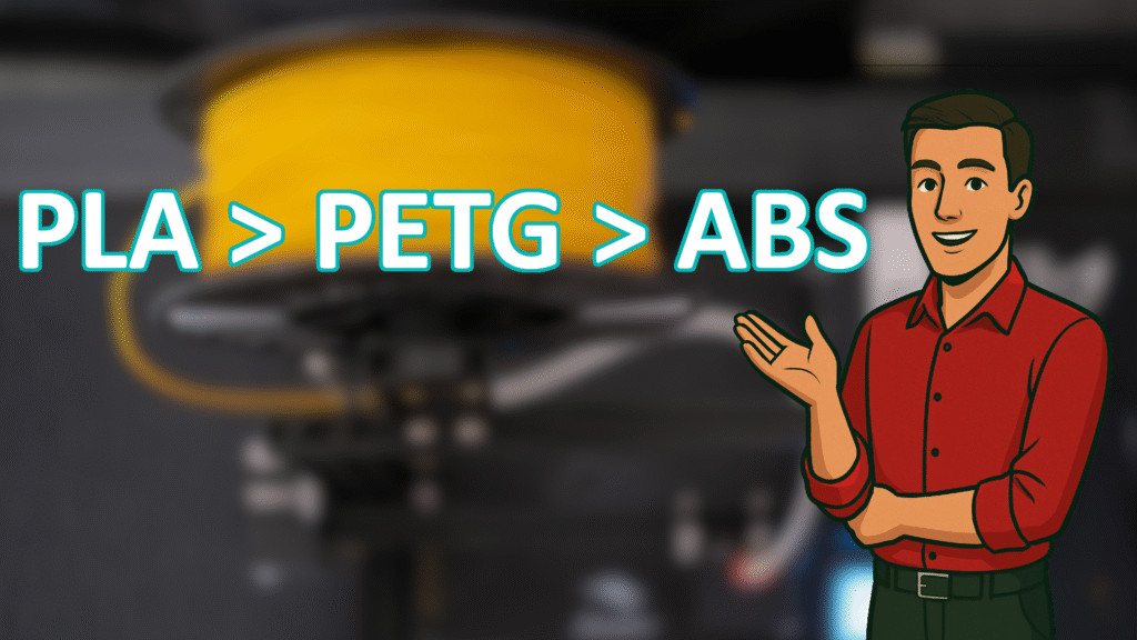 image showing in case of printability, PLA filament is greater then PETG and ABS. 