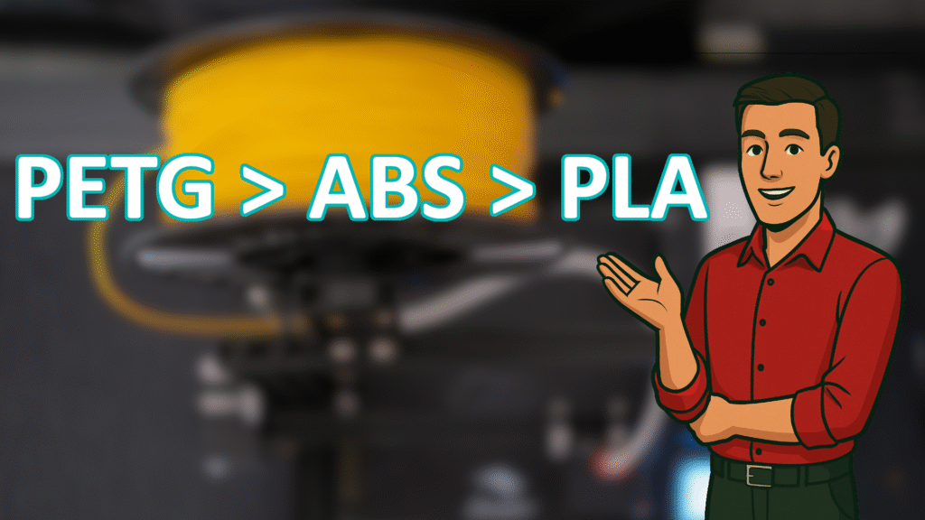 image showing in case of Filament durability, PETG filament is greater then ABS and PLA. 