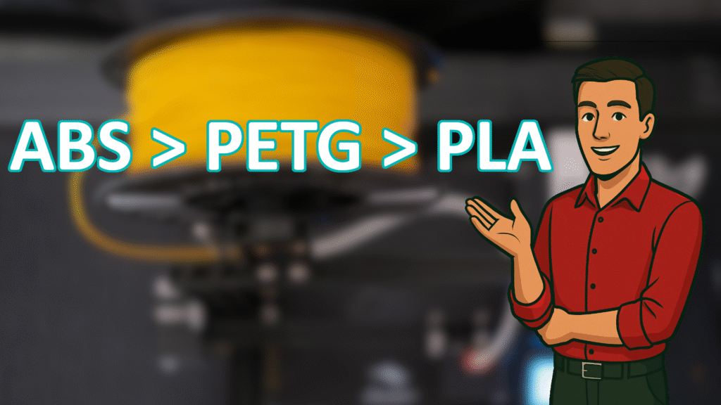 image showing in case of Filament Strength, ABS filament is greater then PETG and PLA. 