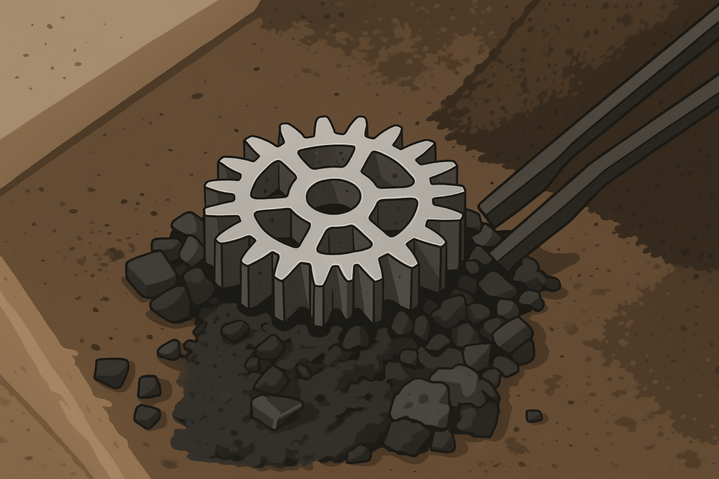 this is a  vector image of gear just got out of casting mold. this is a m=gear manufacturing process.