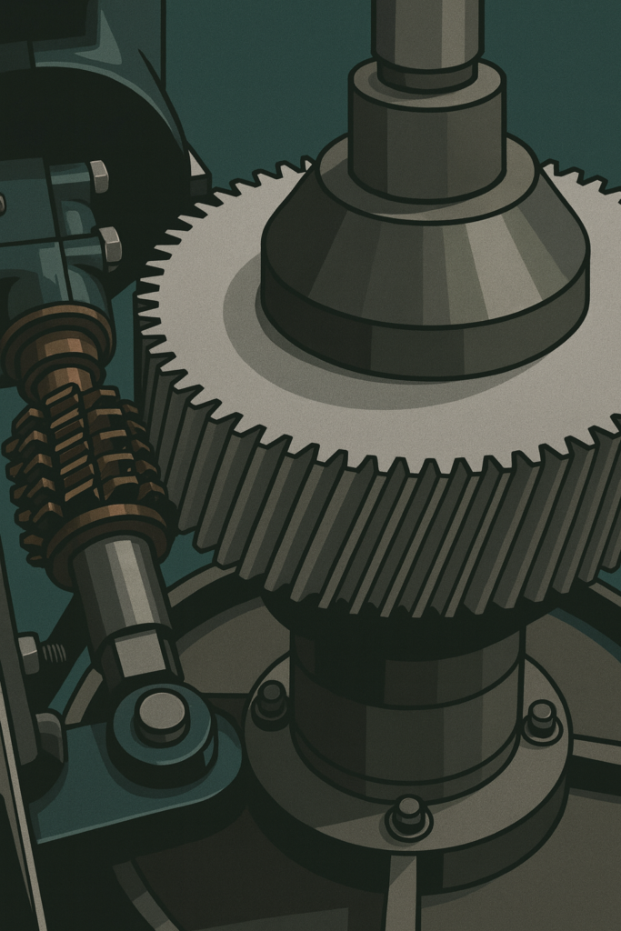this is a vector image of a Gear making process called Gear hobbing. in the image a hobbing tool cutting gear tooth on a blank.
