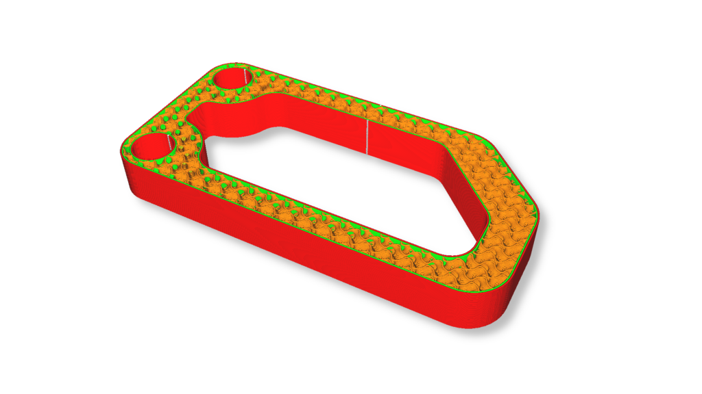this is a illustration a Gyroid pattern infill in a 3d print part with 20% density.