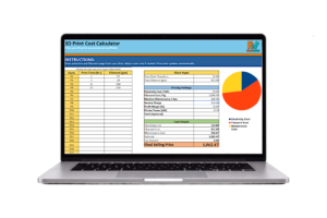 image of a laptop. on screen best 3d cost calculator.  